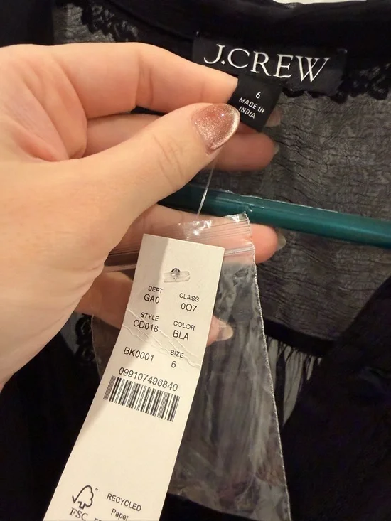 NWT J. Crew Sheer lace-trim button-up shirt in black - Picture 3 of 4